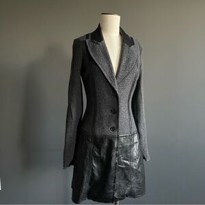 Illia Silk Wool Leather Tailored Coat Avant Garde Dark Academia Minimalist 90s